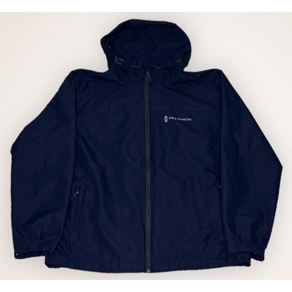 Free Country Mens Mesh Lined Hooded Windbreaker Navy Blue Medium Jacket